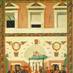 Пьетро Перуджино - Чудеса Св. Бернардино Сиенского - Исцеление немого, 1473