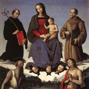 Пьетро Перуджино - Мадонна и Младенец с четырьмя Святыми (Алтарный образ Теци), 1500