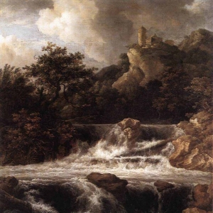 Якоб Исаакс ван Рёйсдал - Пейзаж с водопадом и замком на скале