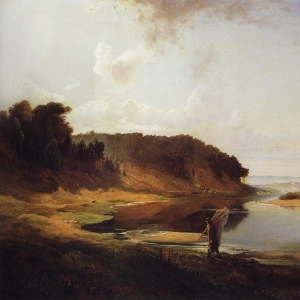 Саврасов Алексей Кондратьевич - Пейзаж с рекой и рыбаком. 1859