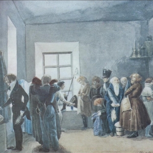 Передняя частного пристава накануне большого праздника. 1837