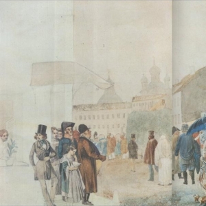 Уличная сцена в Москве во время дождя. 1837