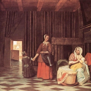 Питер де Хох - Женщина с ребёнком и служанка (1663-1665).