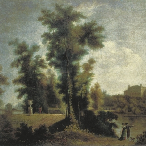 Вид на Гатчинский дворец с Длинного острова. 1796