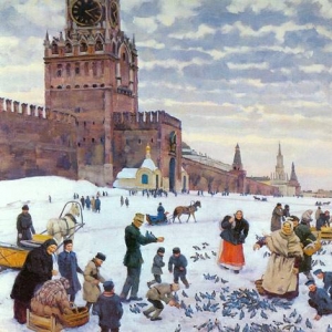 Кормление голубей на Красной площади в 1890-1900 годах