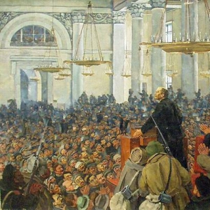 Первое появление В.И.Ленина на засед. Петросовета в Смольном 25 окт. 1917 г.