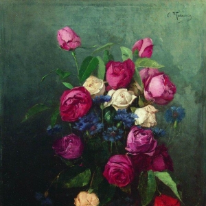 Натюрморт с розами и васильками. Вторая половина 1880-х