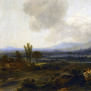 Берхем Николас Питерс. Итальянский пейзаж с веселящимися пастухами (1678)