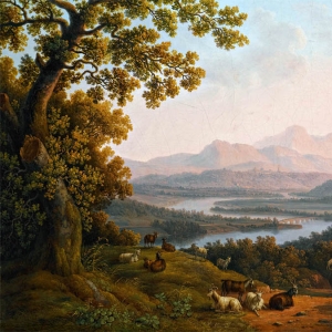 Хаккерт Якоб Филипп. Вид долины реки Тибр в сторону Поджо Миртето (1799)