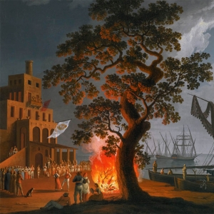 Хаккерт Якоб Филипп. Неаполь. Дом в лунном свете с танцорами и музыкантами у костра (1780)