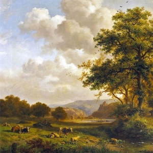 Круземан Фредерик. Пейзаж со стирающими у ручья женщинами (1858)